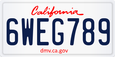 CA license plate 6WEG789