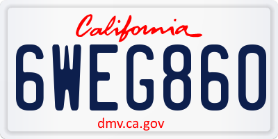 CA license plate 6WEG860