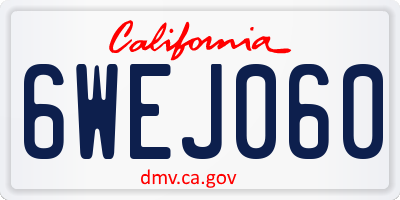 CA license plate 6WEJ060