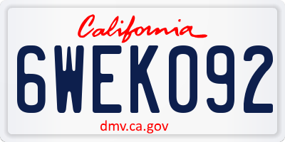 CA license plate 6WEK092