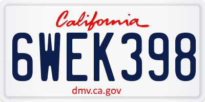 CA license plate 6WEK398