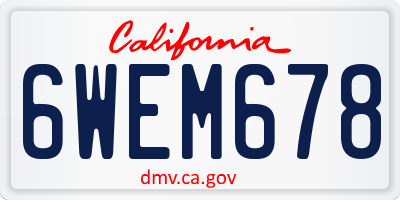 CA license plate 6WEM678