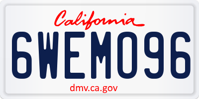CA license plate 6WEMO96
