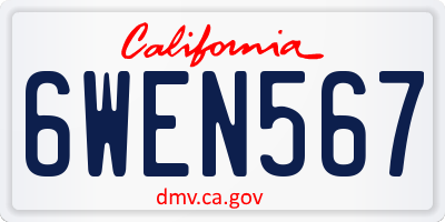 CA license plate 6WEN567