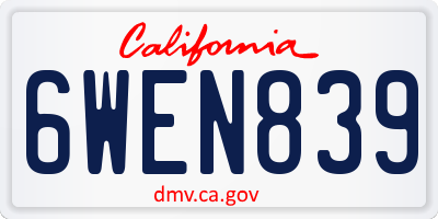 CA license plate 6WEN839