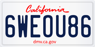 CA license plate 6WEOU86