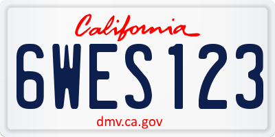 CA license plate 6WES123