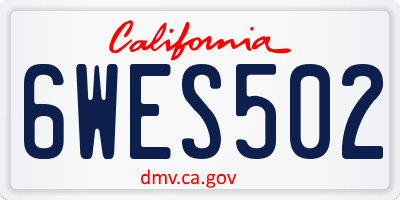 CA license plate 6WES502
