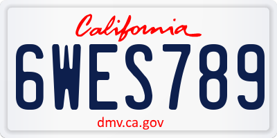 CA license plate 6WES789