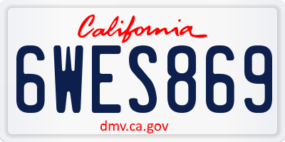 CA license plate 6WES869