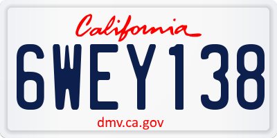CA license plate 6WEY138