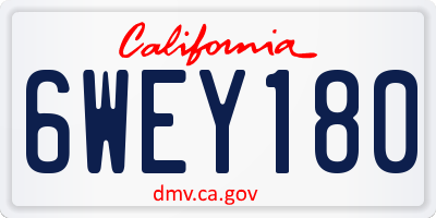 CA license plate 6WEY180