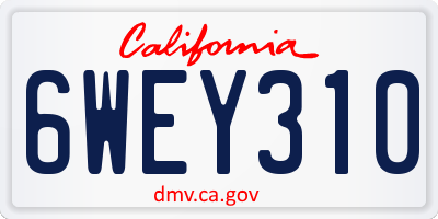 CA license plate 6WEY310