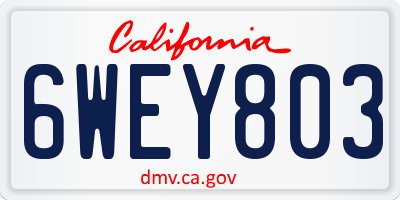 CA license plate 6WEY803