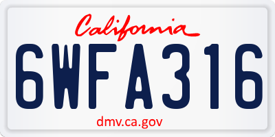 CA license plate 6WFA316