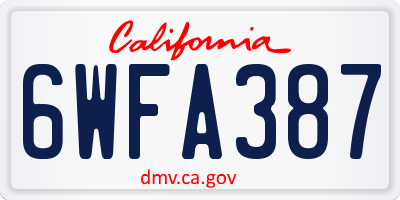 CA license plate 6WFA387