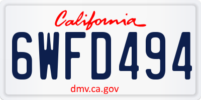 CA license plate 6WFD494