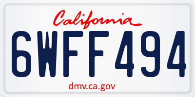 CA license plate 6WFF494