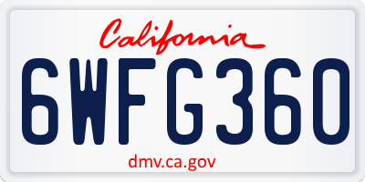 CA license plate 6WFG360