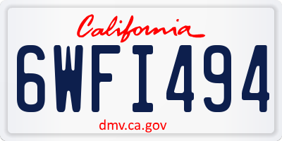 CA license plate 6WFI494