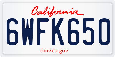 CA license plate 6WFK650