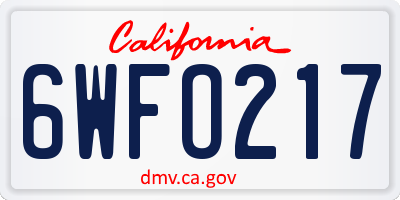 CA license plate 6WFO217