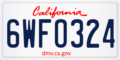 CA license plate 6WFO324