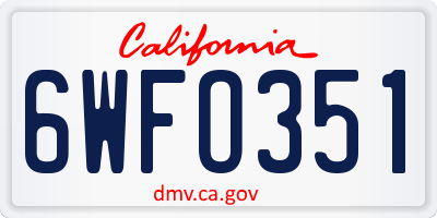 CA license plate 6WFO351