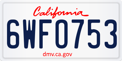 CA license plate 6WFO753