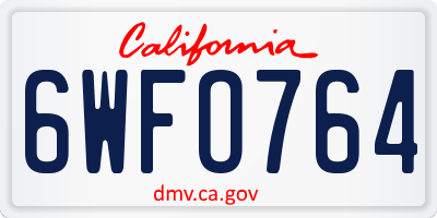 CA license plate 6WFO764