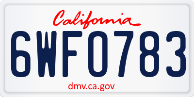 CA license plate 6WFO783