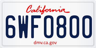CA license plate 6WFO800