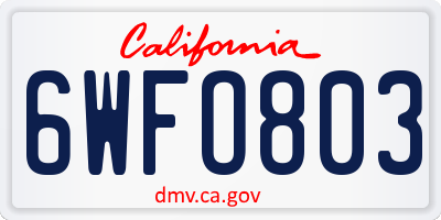 CA license plate 6WFO803