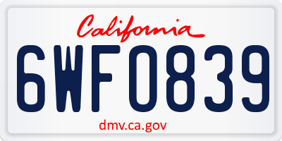 CA license plate 6WFO839