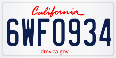 CA license plate 6WFO934
