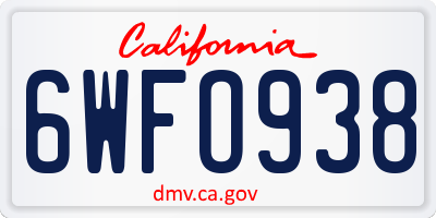 CA license plate 6WFO938