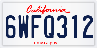 CA license plate 6WFQ312