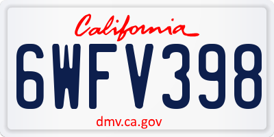 CA license plate 6WFV398