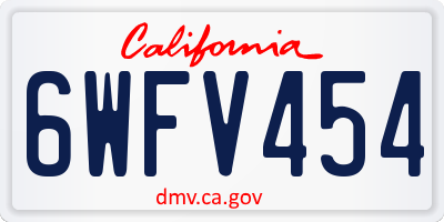 CA license plate 6WFV454