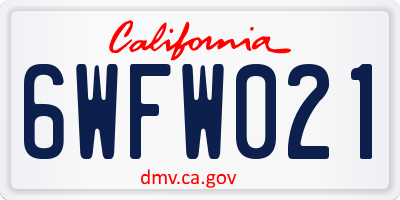 CA license plate 6WFW021