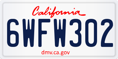 CA license plate 6WFW302