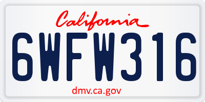 CA license plate 6WFW316