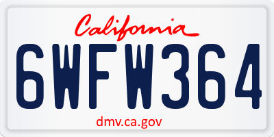 CA license plate 6WFW364