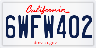 CA license plate 6WFW402