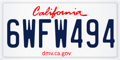 CA license plate 6WFW494