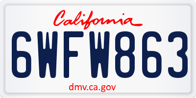 CA license plate 6WFW863