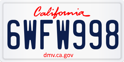 CA license plate 6WFW998