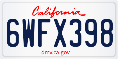 CA license plate 6WFX398