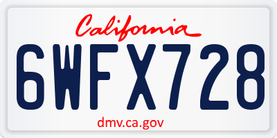 CA license plate 6WFX728