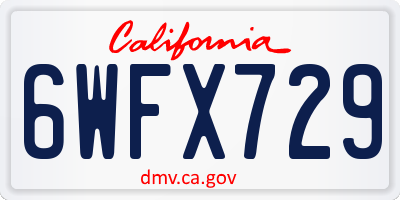 CA license plate 6WFX729